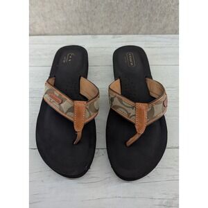 Coach Juanita Signature C Monogram Thong Sandals Tan Brown Q1787 Womens 8.5 B